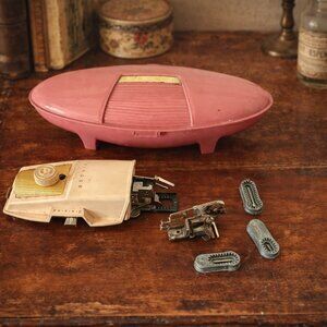 Vintage Singer Buttonholer Set Pink Case Mid Century Sewing Attachment